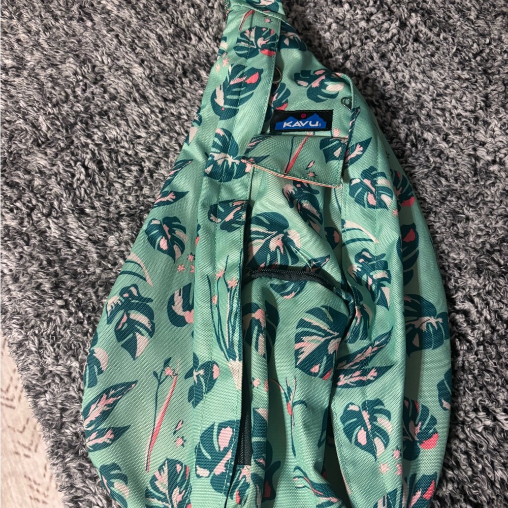 Kavu Mint Green Tropical Leaf Sling Bag